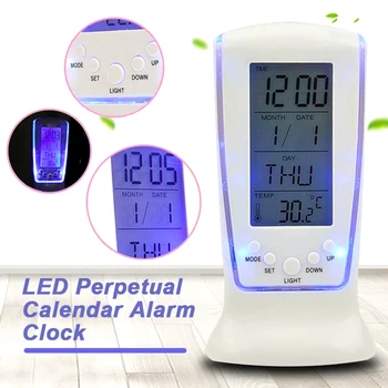 

Mini Digital Alarm Clock Multifunction LED Luminous Lazy Electronic Clock Blue Backlight Display Calendar Thermometer Nightlight