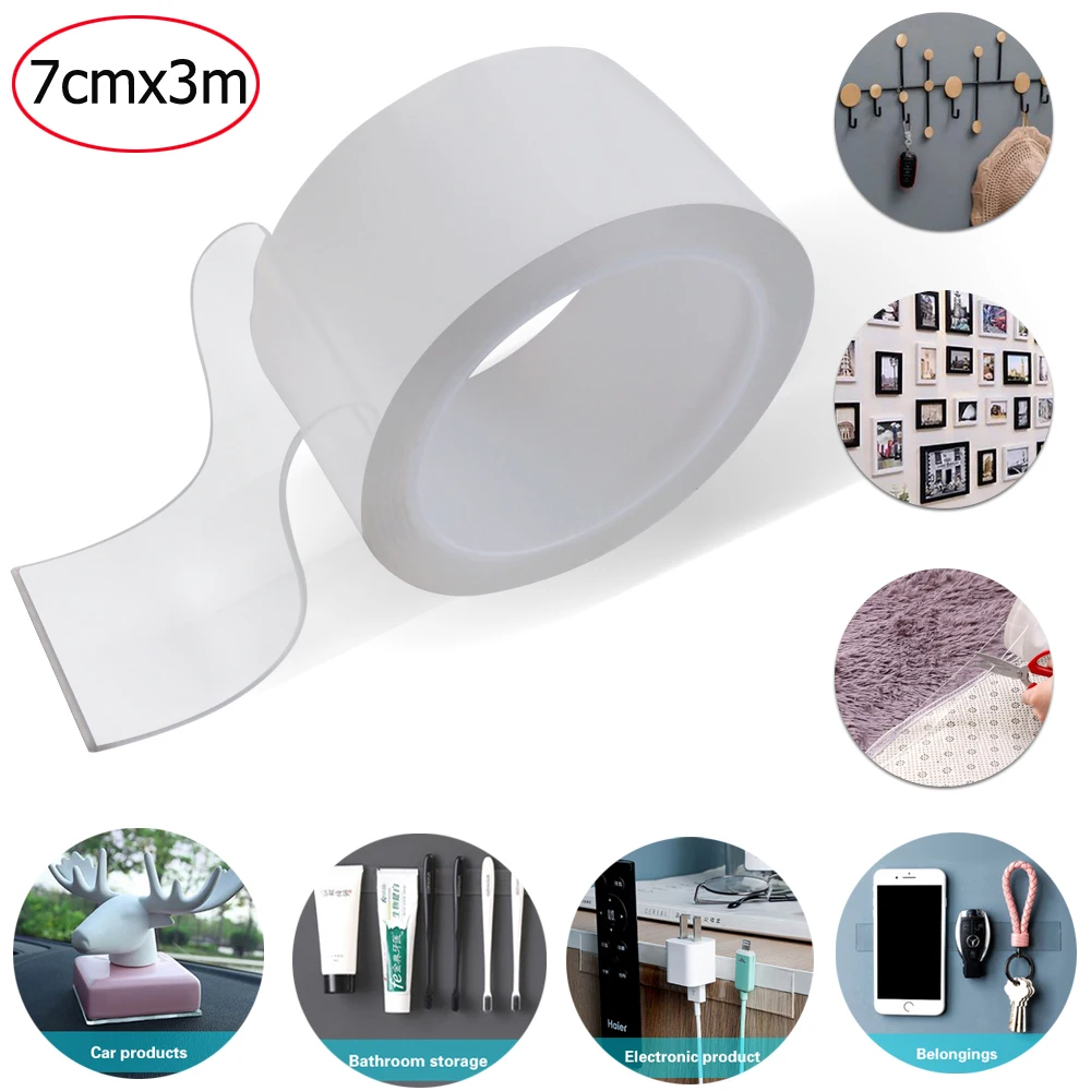 

7cm*3m Car Styling Magic Tap Nano Double Sided Tape Removable Sticker Adhesive Loop Disks Tie Glue Gadget Home Organizer