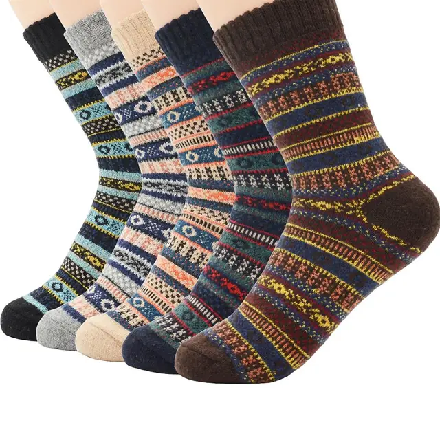 Men Socks Wool Cotton Casual High Quality Diamond pattern Men's Socks Winter thick warm 5 Pairs happy Socks Men Breathable 5 Pairs H