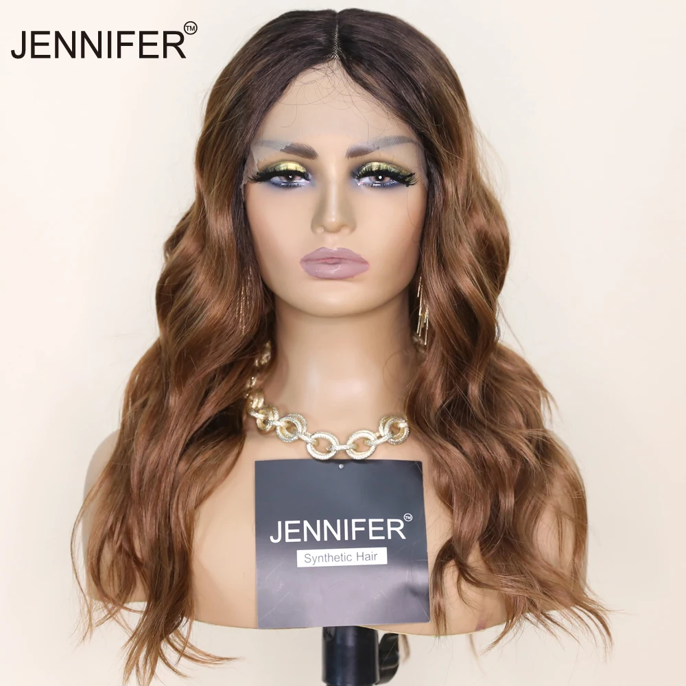 

Synthetic wig Ombre Brown color 20inch Middle Parting Natural Wave Lace Front Wigs For Women Daily High Temperature Fiber