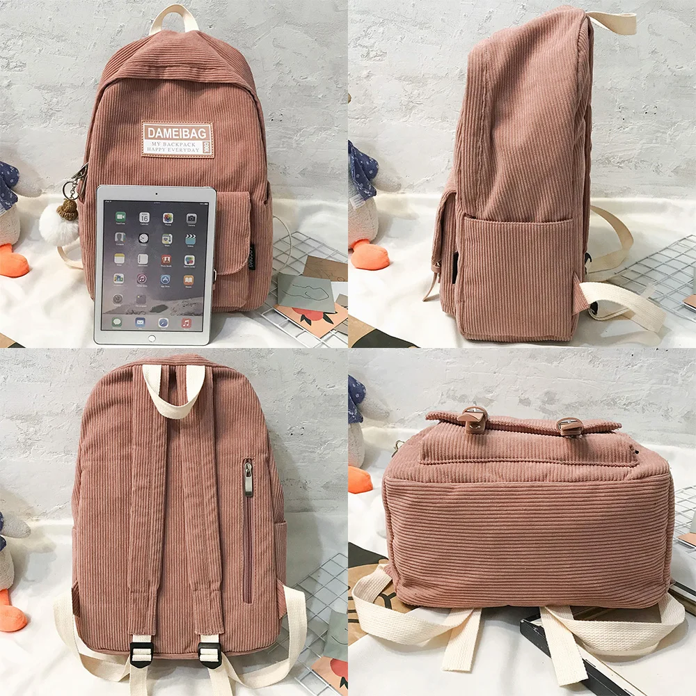 Милый вельветовый рюкзак в полоску kawaii, женская школьная сумка, Подростковый роскошный рюкзак для девочек, Harajuku, женская модная сумка, Студенческая женская книга