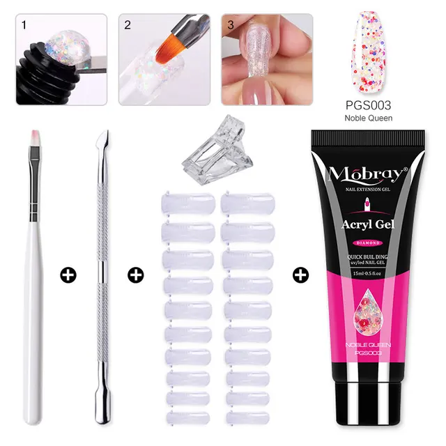 Mobray Poly Nail Gel Set All For Quick Extension Nail Manicure Set Gel  Cuticle Pusher Finger Extend Mold Nail Tool Kit ZH165-PGS003