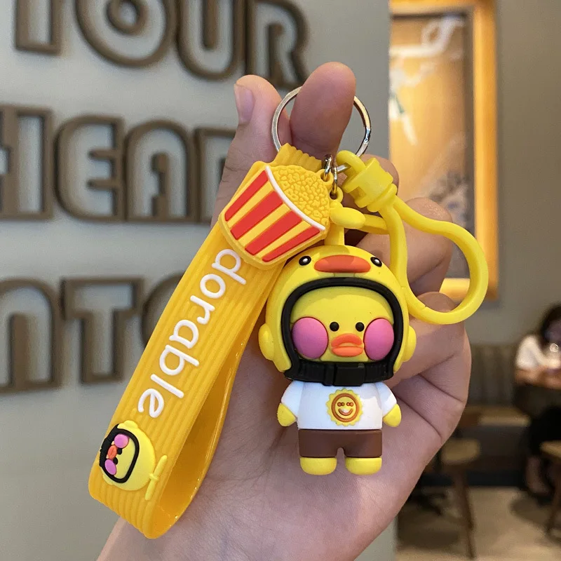 

Cute Cartoon Helmet Duck Keychain Student Schoolbag Pendant Couple Men Car Keychain Ring Girl Decoration Accessories Gift