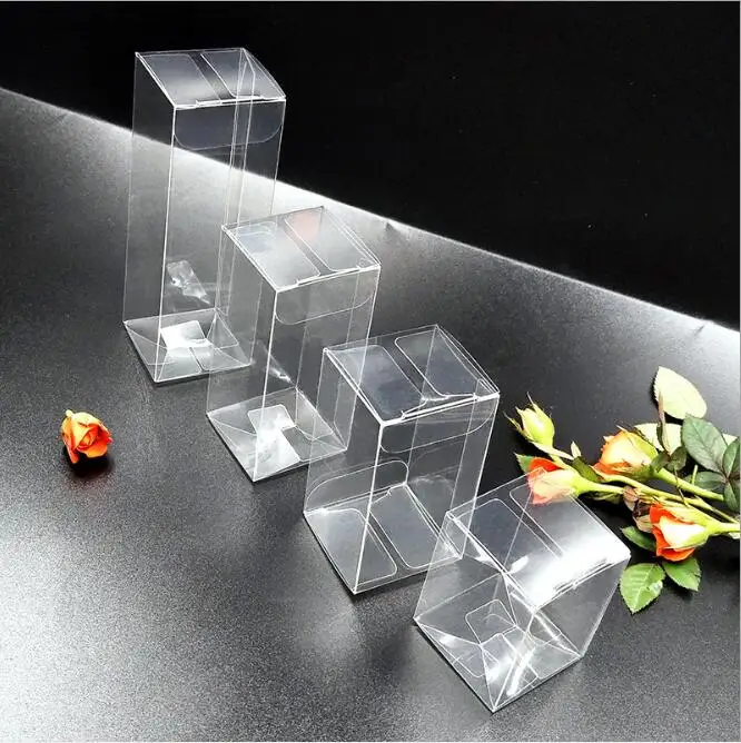 

50pcs 6*6*H Clear Plastic Packaging Boxes Rectangle PVC Cosmetic Bottle Electronic Gift Boxes Cake Candy Macaron Box