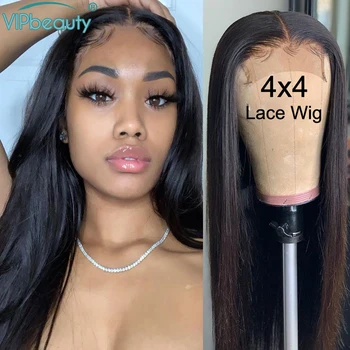 

Brazilian 4x4 Lace Closure Human Hair Wigs For Black Women Remy Hair Straight Lace Front Wigs Pre Plucked With Baby Hair 150%