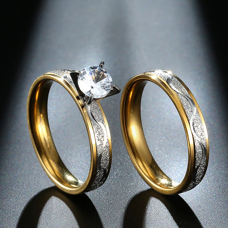 Wbmqda простой Нержавеющая сталь обручальное кольцо для Для женщин Для мужчин никогда не увядает Золотые Цвет женский мужской классический Обручение кольцо Альянса наборы для ухода за кожей