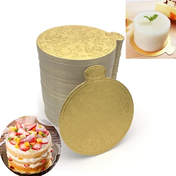 

200Pcs/Set Gold Printing Round Mousse Cake Boards Paper Cupcake Dessert Displays Tray Wedding Cake Pastry Decorative Kit