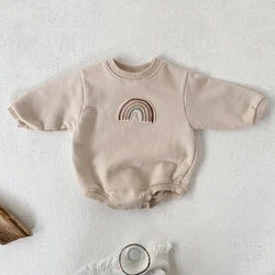 Vêtements de printemps pour bébés, nouvelle mode, barboteuse Triangle arc en ciel brodée, envoyer des chapeaux, combinaisons de couleur unie pour enfants de 3 à 24 mois 