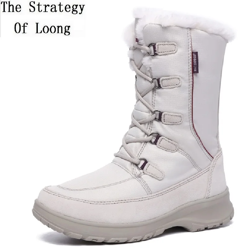 Winter New Outside Korean Style Wedges Cross-tied Wool Plush Inside Waterproof Polyester Plaid Women Half Mid-Calf Snow Boots | Обувь