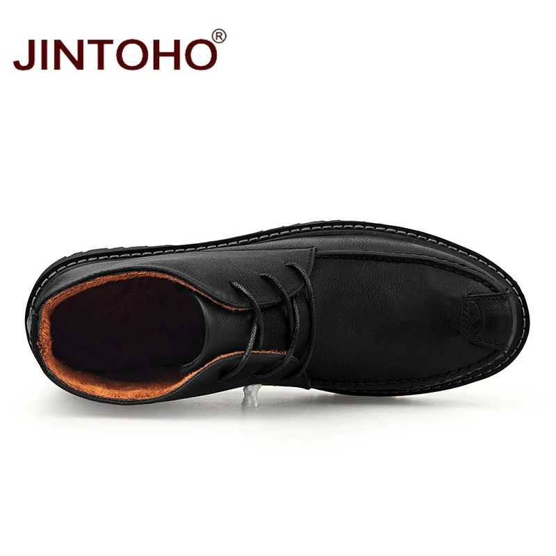 JINTOHO/зимние ботинки для мужчин; модные мужские кожаные ботинки; Теплая мужская зимняя обувь; мужские кожаные ботильоны; модная Рабочая обувь