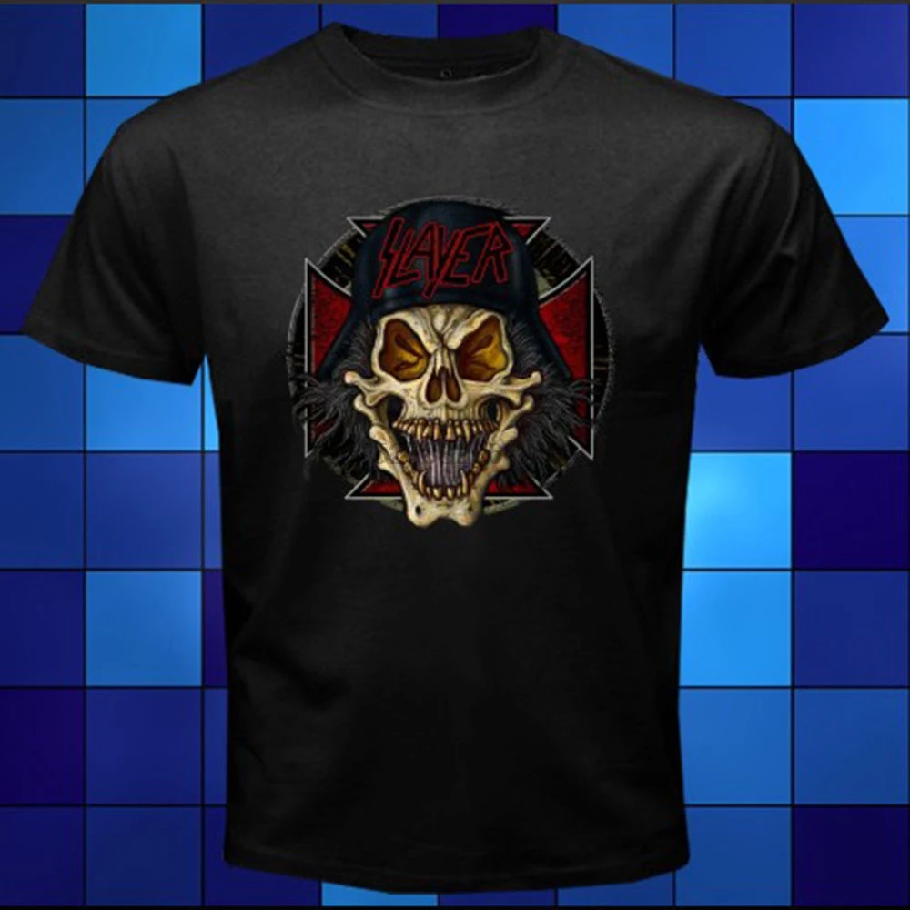 Men Fashion New SLAYER Skull Logo Metal Rock Band Black T-Shirt Size S M L XL 2XL 3XL |
