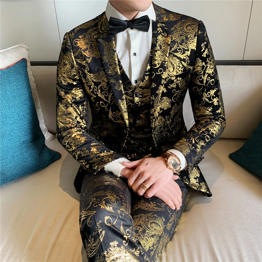 

High Quality Men Wedding Suit Asian Size XXL XXXL Business Banquet Men Blazer Jacket + Pants + Vest Slim Design Men 3 Piece Set