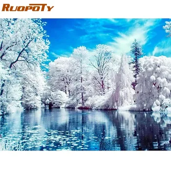 

RUOPOTY Frame Snow Forest DIY Painting By Numbers Landscape Acrylic Paint By Numbers For Home Wall Art Picture Home Art 60x75cm