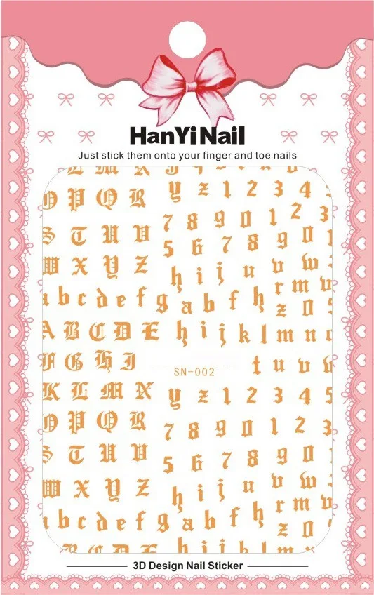 Newest U SPT375 nail letter stickers Black and white gold and silver 3d nail art sticker 5