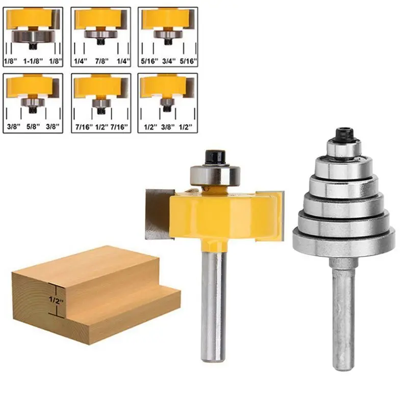 

1/4 Inch Shank Rabbeting Router Bit with 6 Bearings Set for Multiple Depths 1/8 inch, 1/4 inch, 5/16 inch, 3/8 inch, 7/16 inch