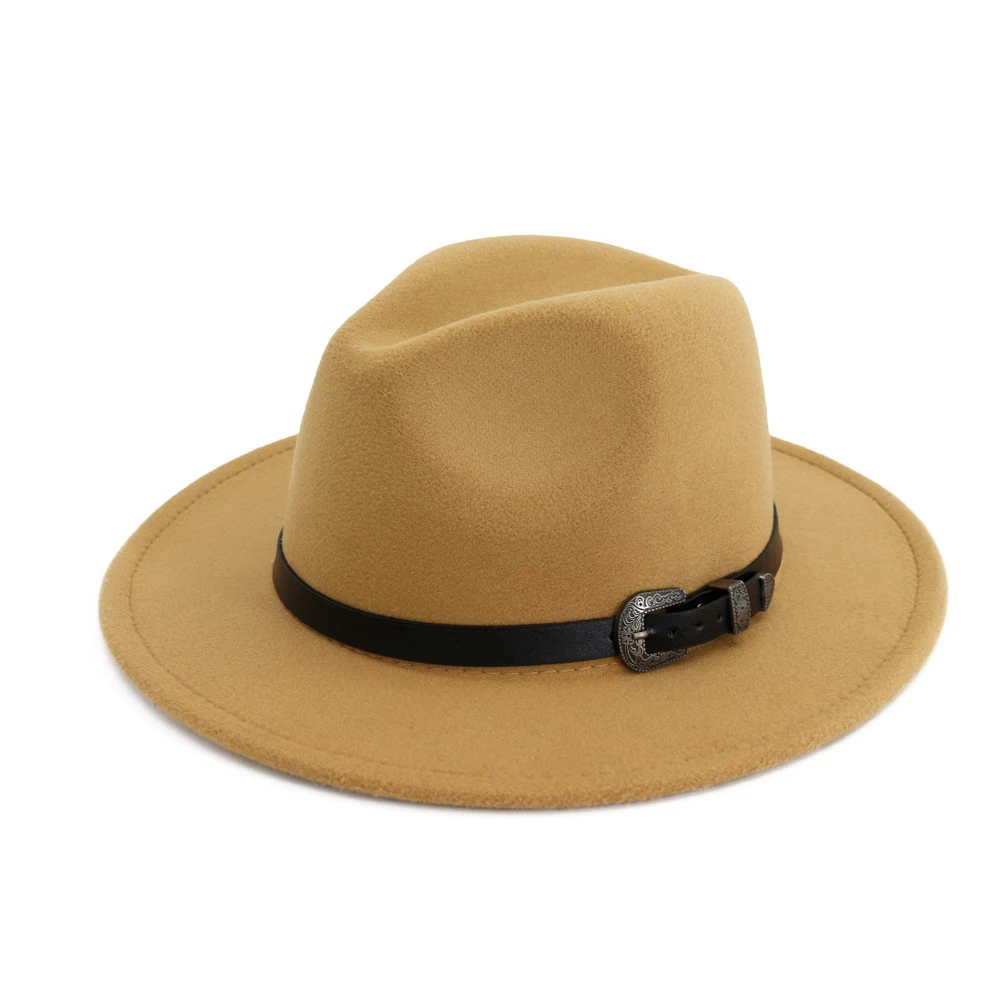Женская мужская фетровая шляпа с кожаным поясом широкая шляпа модная осенне-зимняя шапка
