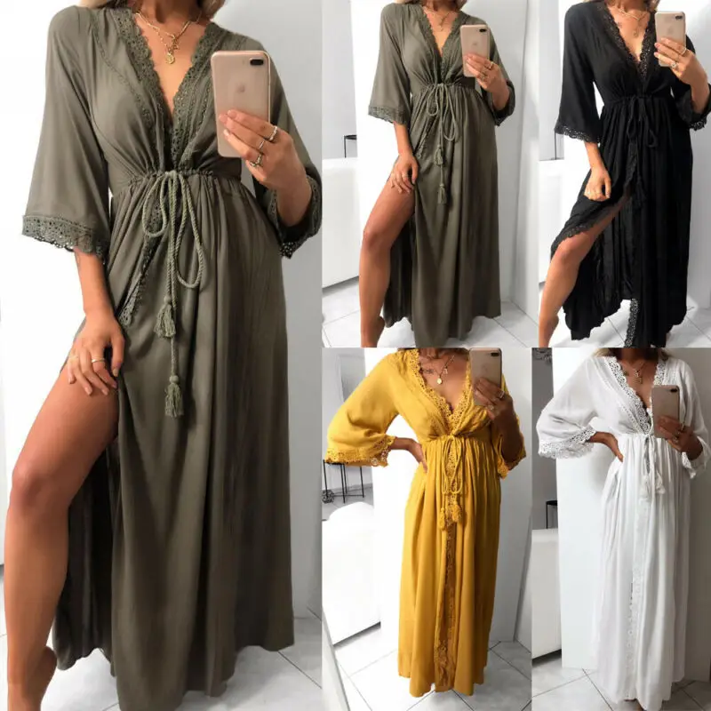 

Fashion Womens Lace Beach Cover Ups Sexy Chiffon Robe Bandage Swimsuit Kimono Cardigan Beach Dress Soft Tunic Swimwear