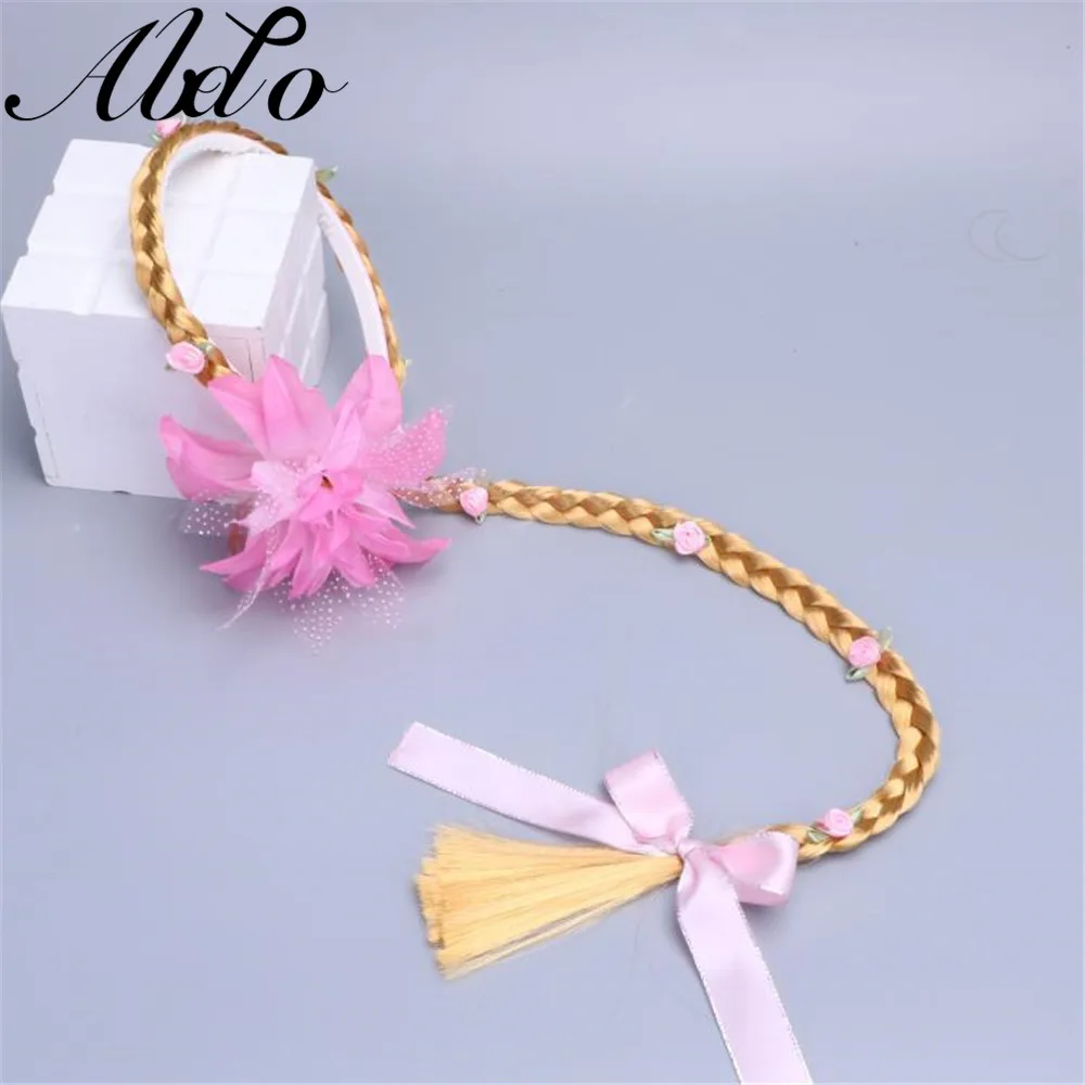 ABDO Girl Hair Accessories Blonde Cosplay Weaving Braid Tangled Rapunzel Hair Band For Baby Girls Princess Floral Headband 5