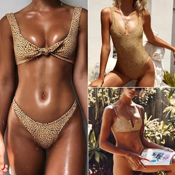 

New 2020 Foreign Trade Leopard Print Bikini Knotted Women's Swimsuit One-Piece Backless Swimsuit One-Piece Bikini