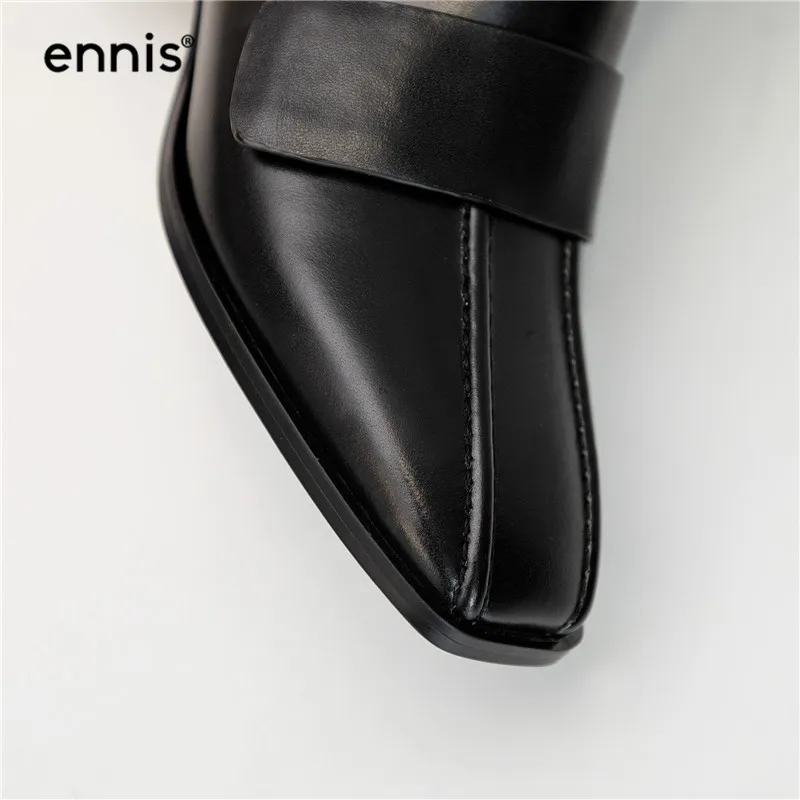 ENNIS/ботильоны из натуральной кожи; черные вязаные Стрейчевые полусапожки; женские модные ботинки на среднем каблуке; модельные туфли с квадратным носком; A9325