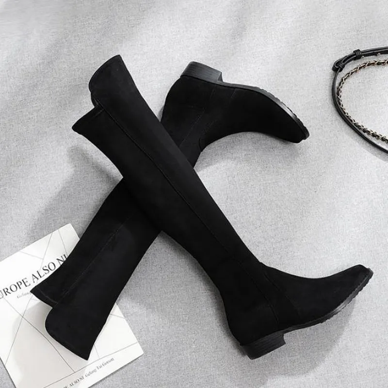 

2019 autumn and winter women's boots over the knee boots round head side zipper high boots Fashion casual flat women's boots