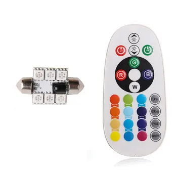

2 Pcs 36mm 5050 6SMD RGB LED Bulbs Car Interior Dome Reading Lights Festoon Lamp With Remote Control Car-styling