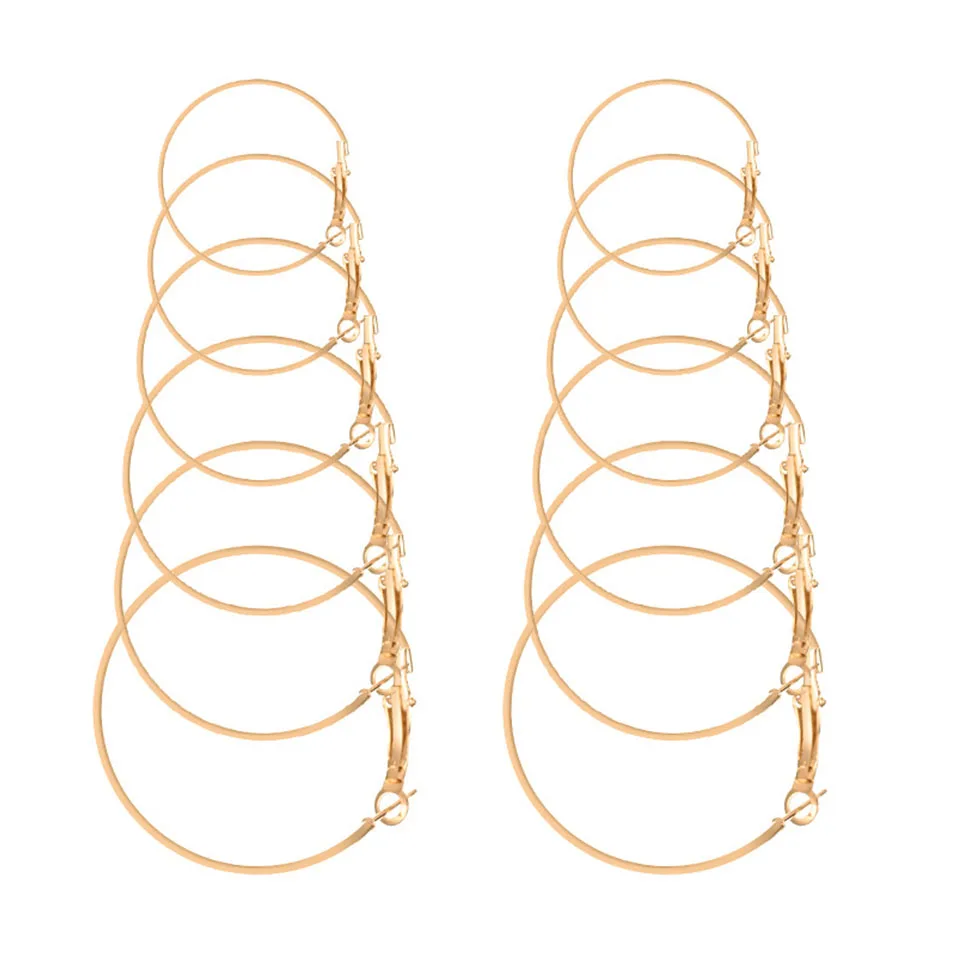 6 пар/уп. золотые массивные серьги для женщин большое круглое серебряное кольцо серьги круг серьги-гвоздики ювелирные изделия подарок сережки наборы оптом