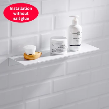

Nordic white bathroom shelf wall mount space aluminium black bathroom shelf square shower shelf Nailless glue