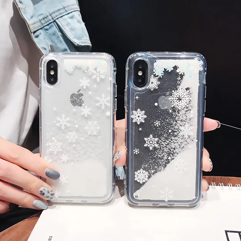 Glitter Liquid Christmas Snowflake Phone Case For iphone 11 Pro 6 6S 7 8 Plus XR XS MAX luxury Anti-fall Quicksand Phone Cases