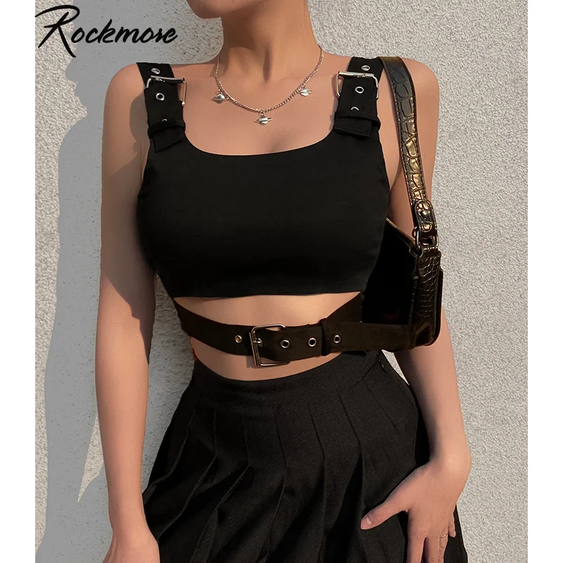 Кроп-топ Rockmore в стиле панк с пряжкой на поясе женская одежда без рукавов уличная