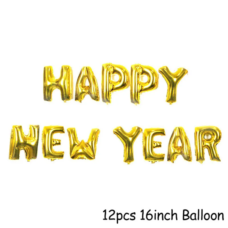 Золотые воздушные шары с новогодним баннером, вечерние украшения года, реквизит для фотостудии, бумажные соломинки для напитков - Цвет: 1set Gold HNY