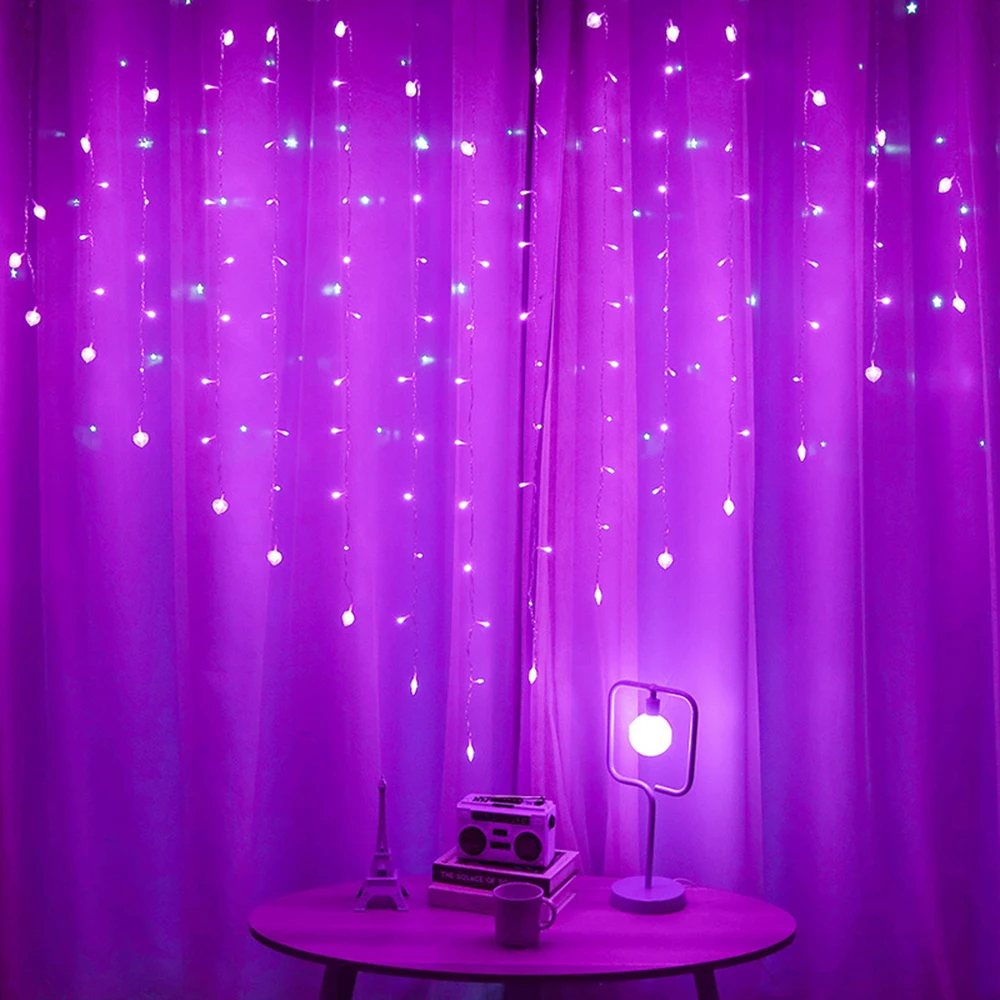 Heart Style LED Window Curtain String Lights LED Heart Lights for Wedding Valentine Day Party Bedroom Indoor Decoration 6 Colors