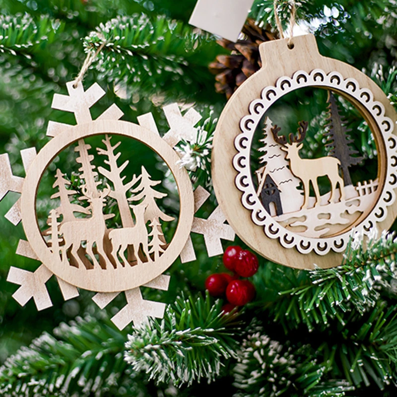 1 шт. рождественские украшения снежинка круглые деревянные подвесная елка
