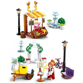 Sluban 마을 소녀 공주 친구 과일 가게 그리기 공원 빌딩 블록 키트, 벽돌 클래식 모델 어린이 장난감, 어린이 선물
