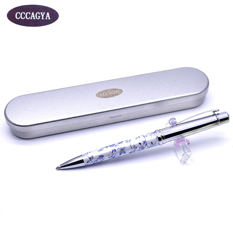 CCCAGYA C034 copper ballpoint pen, Office stationery & School Chinese wind blue and white porcelain Crystal clip Metal gift pen