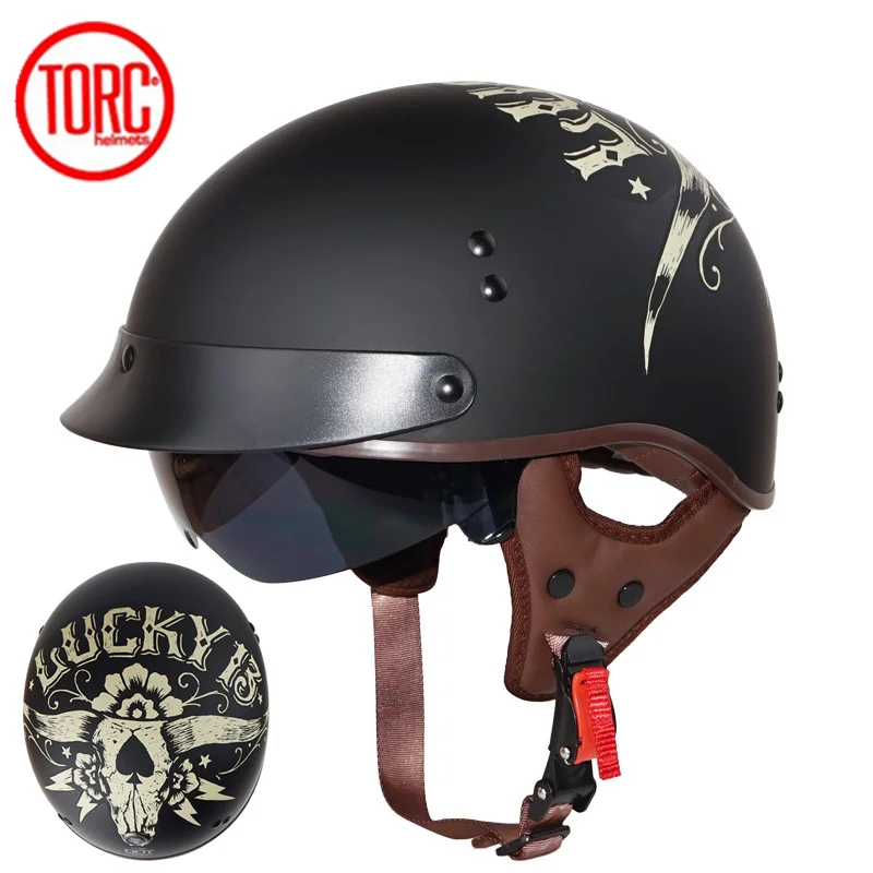 Najtaniej TORC T55 Vintage moto rcycle kask Retro pół kask z wewnętrznym słońce obiektyw skuter jet capacete de moto cicleta DOT Casco moto