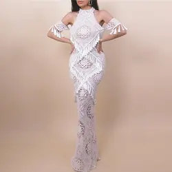 Элегантное белое платье макси высокое качество кружевная женская обувь на молнии, узор с орнаментом платье Для женщин короткий рукав
