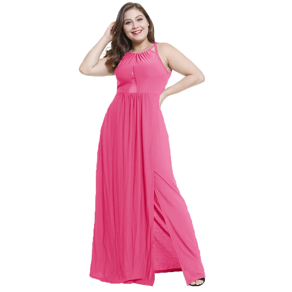

Fashion Women Solid Elegant Evening Maxi Dress Sleeveless Female Lady Party Halter Ankle Length Summer Club Dresses Vestidos