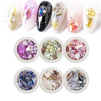 

CHNRMJL 6Boxes/Set Nail Shell Decoration Mix Metal Rivet Charms Jewelry Stud Pearl Beads Nails Glitter Tips Manicure Accessories