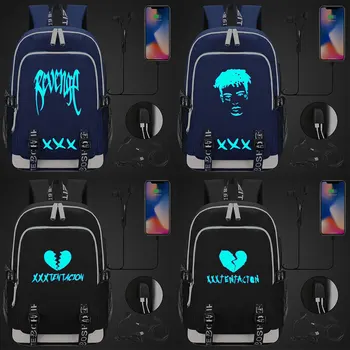 

Blue Luminous Hiphop Music RAP xxxtentacion X USB Boy Girl Book School bag Women Teenagers Men Laptop Backpack Packsack