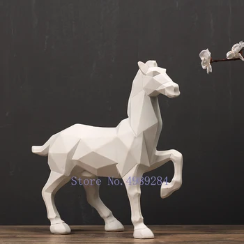 

Creative Resin Simulated animal geometric White horse Abstract sculpture Decorative ornaments Modern home living room Decoration