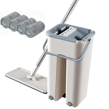 

Professional Microfiber Mop With Bucket Bucket Stainless Steel Telescopic Handle Spin Magic Mop Reusable Flat Mop Refills Hand