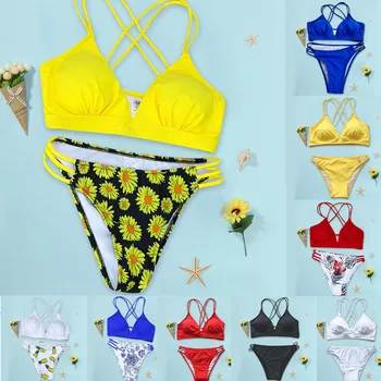 

bikinis 2019 mujer Summer Women's Print Split Swimsuit Swimwear Beachwear Bikini monokini swimming suit for women biquinis mayo