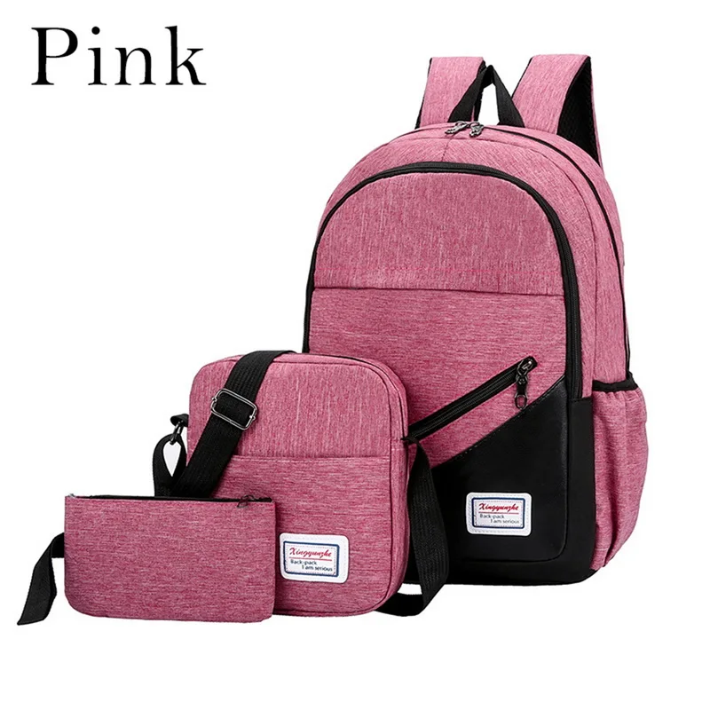 Pink 3 шт./компл. Для женщин Для мужчин Повседневное Анти-кражи рюкзак USB Порты и разъёмы водоотталкивающая зарядки Дорожная сумка для ноутбука большие размеры для Ёмкость - Цвет: Pink