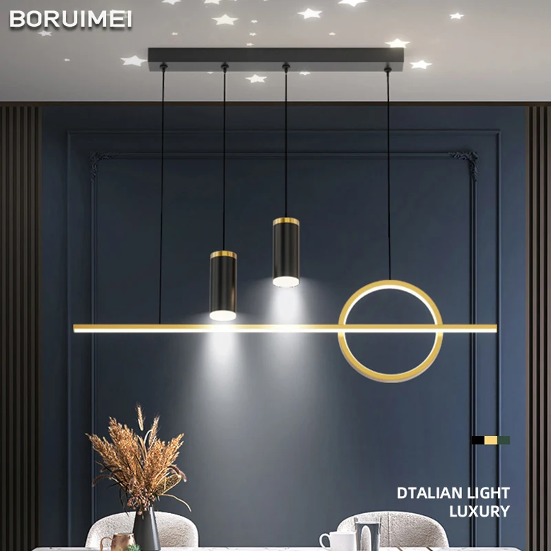

Круглые подвесные светильники, светодиодная люстра с регулируемой яркостью, для столовой, кухни, кофейного бара, черного и золотого цвета, украшение для дома