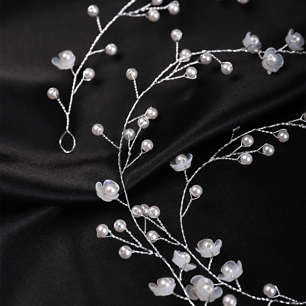 Pearl Flower Bridal Hair Vine Brides Headwear Party Prom Hair Accessories Wedding Jewelry Women Headbands Fashion Tiara