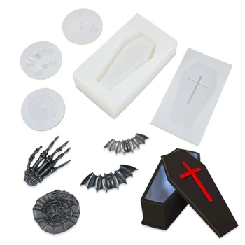 

Halloween Cross Coffin Box Silicone Mold Skull Ghost Bat Decor Box Resin Molds