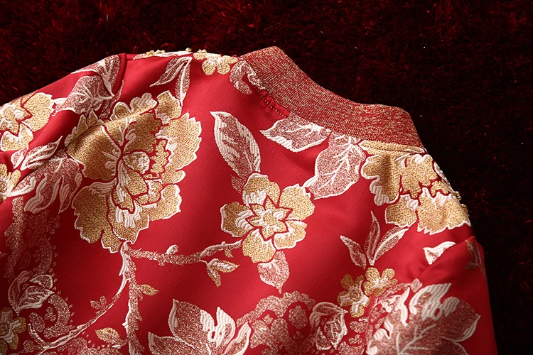 VERDEJULIAY Autumn Winter Jacket Luxury Runway New Fashion Red Flower Print Beaidng Crystal Warm High Quality Jacquard Top
