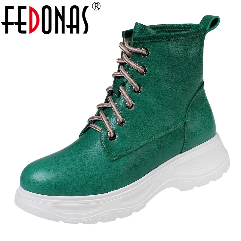 

FEDONAS Women Casual Lace Up Sweet Ankle Boots Big Size Basic Winter Shoes Woman Genuine Leather Warm Short Boots Platform Shoes