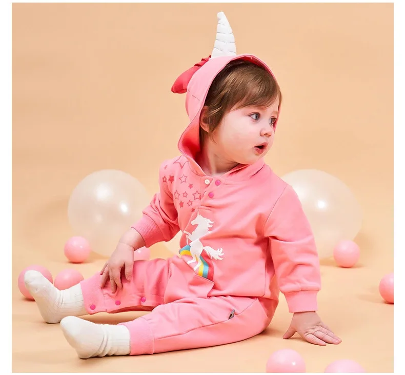 Ropmers/Модный Стильный теплый комбинезон с капюшоном и длинными рукавами для маленьких мальчиков и девочек; Одежда для новорожденных; комбинезоны с объемным единорогом